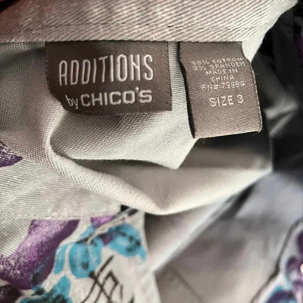 Chico’s Additions Artsy Floral Denim Jacket Mandarin Collar size 16-18 - Picture 4 of 4